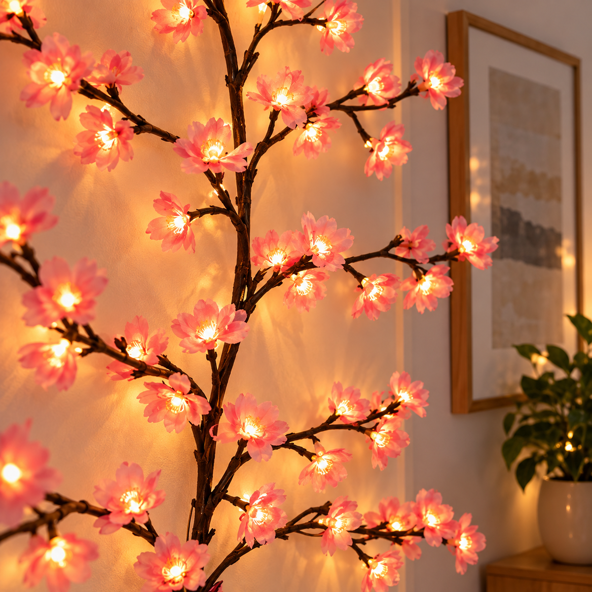 LED cherry blossom branch lights 1.6 m, 48 lights - warm white, with remote control