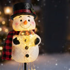 Solar snowman garden stake with light-up globe & snowflake string lights, warm white