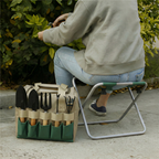 Garden tool set 8-piece with folding stool and carrying bag