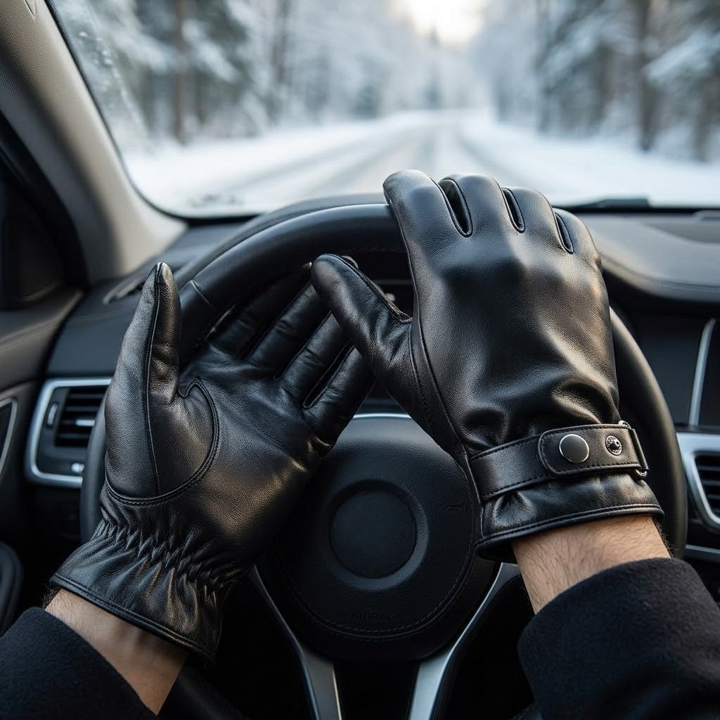Touchscreen-Lederhandschuhe aus Schafsleder mit Fleecefutter