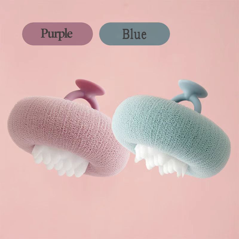 Shower sponge with massage knobs and ergonomic handle
