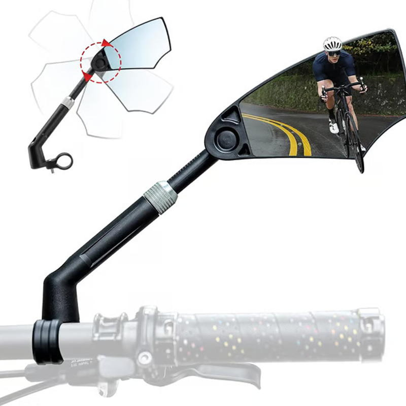 Bicycle rearview mirror with 180° field of view and 360° adjustment