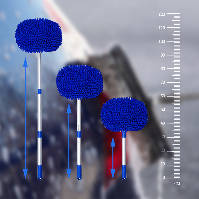 Telescopic car wash brush with rotating microfiber head