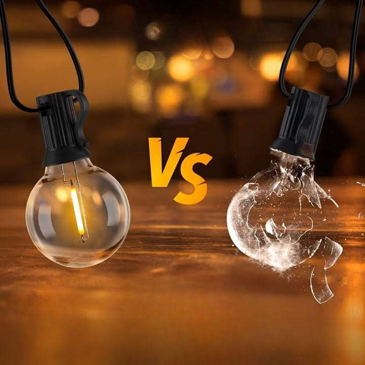 Outdoor LED string lights with warm white light