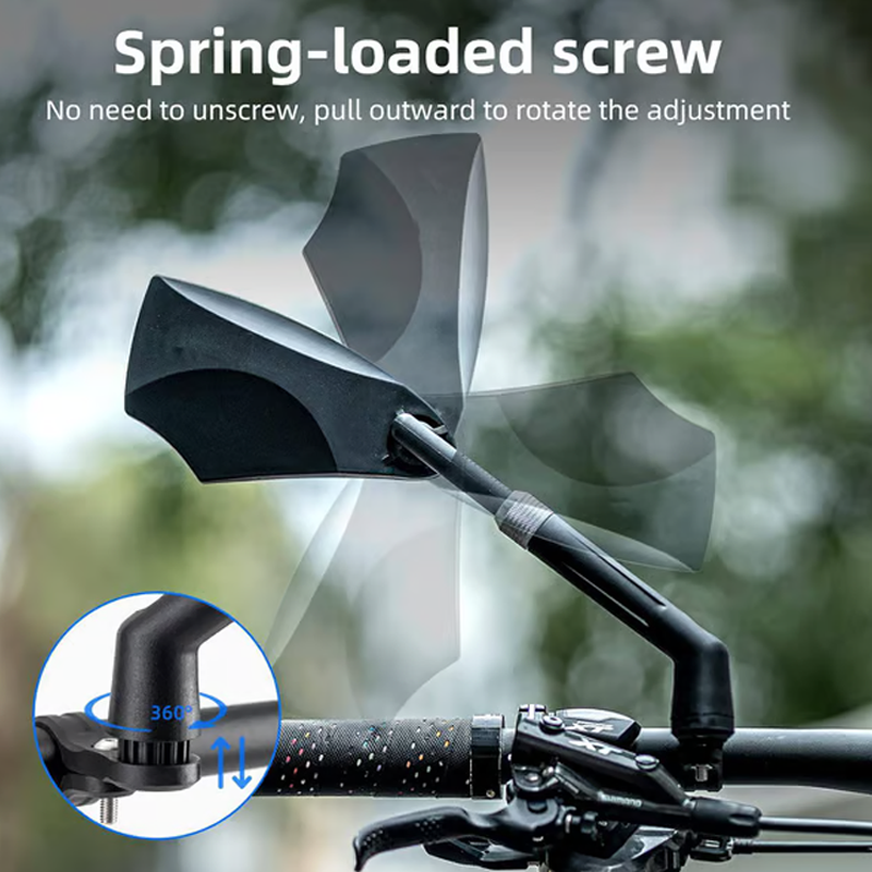 Bicycle rearview mirror with 180° field of view and 360° adjustment