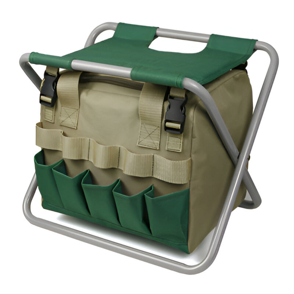 Garden tool set 8-piece with folding stool and carrying bag