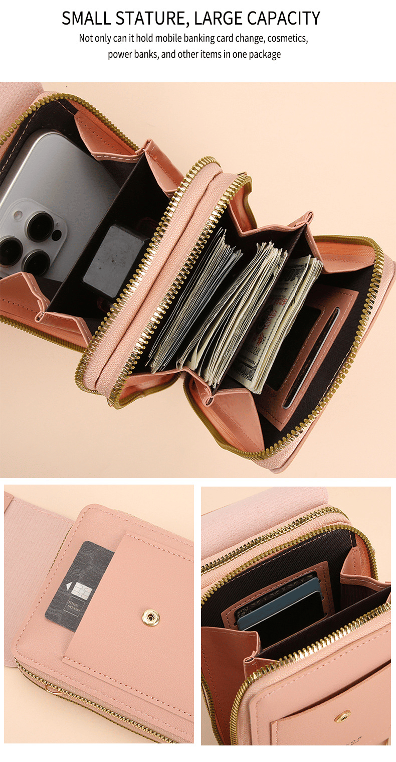 Cell phone case shoulder bag with touchscreen window