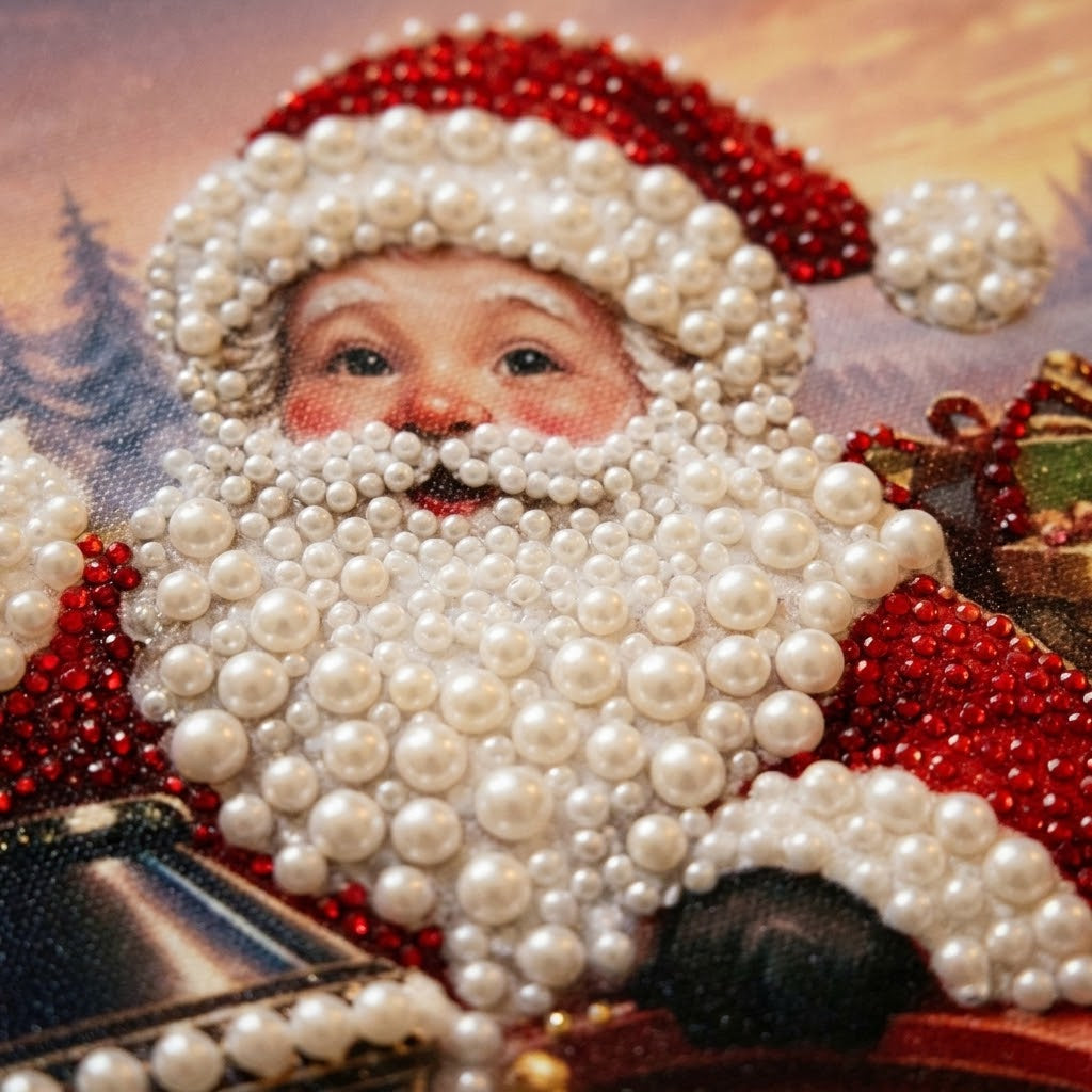 Christmas Diamond Painting with Beads, Santa Claus on a Train, 30 × 40 cm