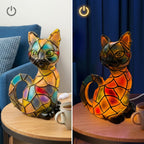 LED-Katzen-Nachtlicht in Buntglas-Optik mit USB-Anschluss