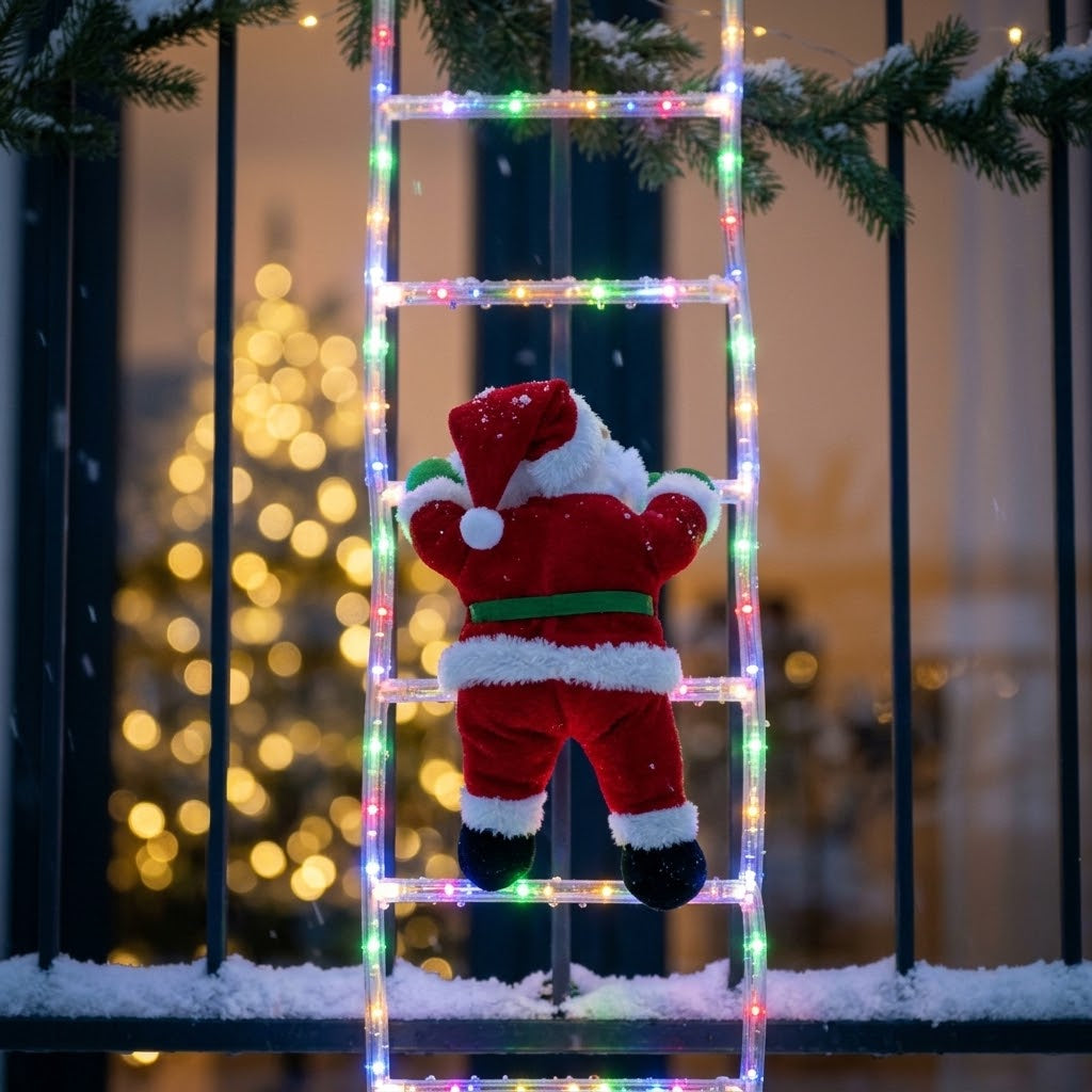 Kletternder Weihnachtsmann mit LED-Leiter, 2,4 m, IP67, mit Fernbedienung