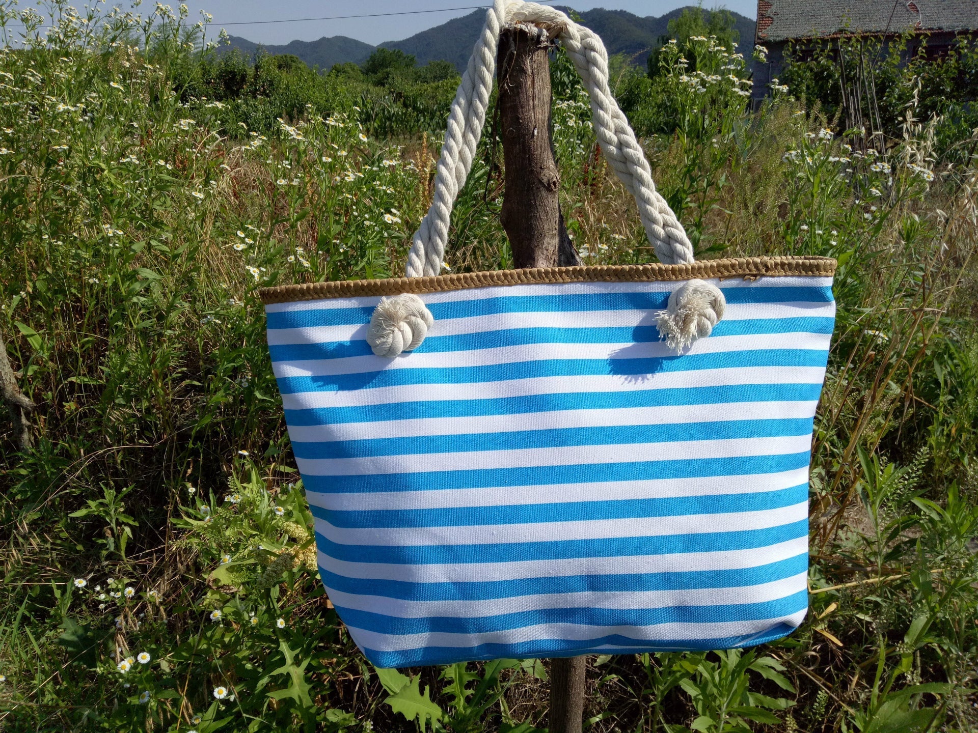 Strandtasche gestreift mit Seilhenkeln