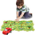 Puzzle-Straßenset mit Auto und Verkehrsschildern