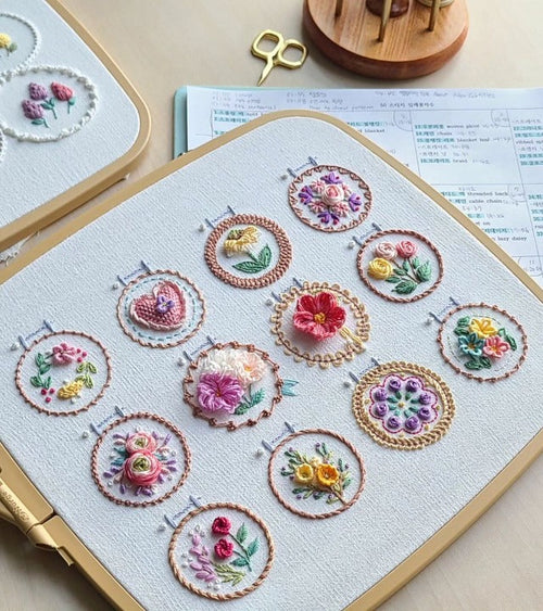 Flower Embroidery Starter Set – 12 Designs, Fully Equipped