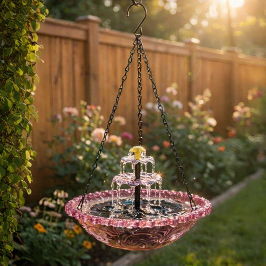Solar bird bath with fountain – wireless, two-stage, attracts birds