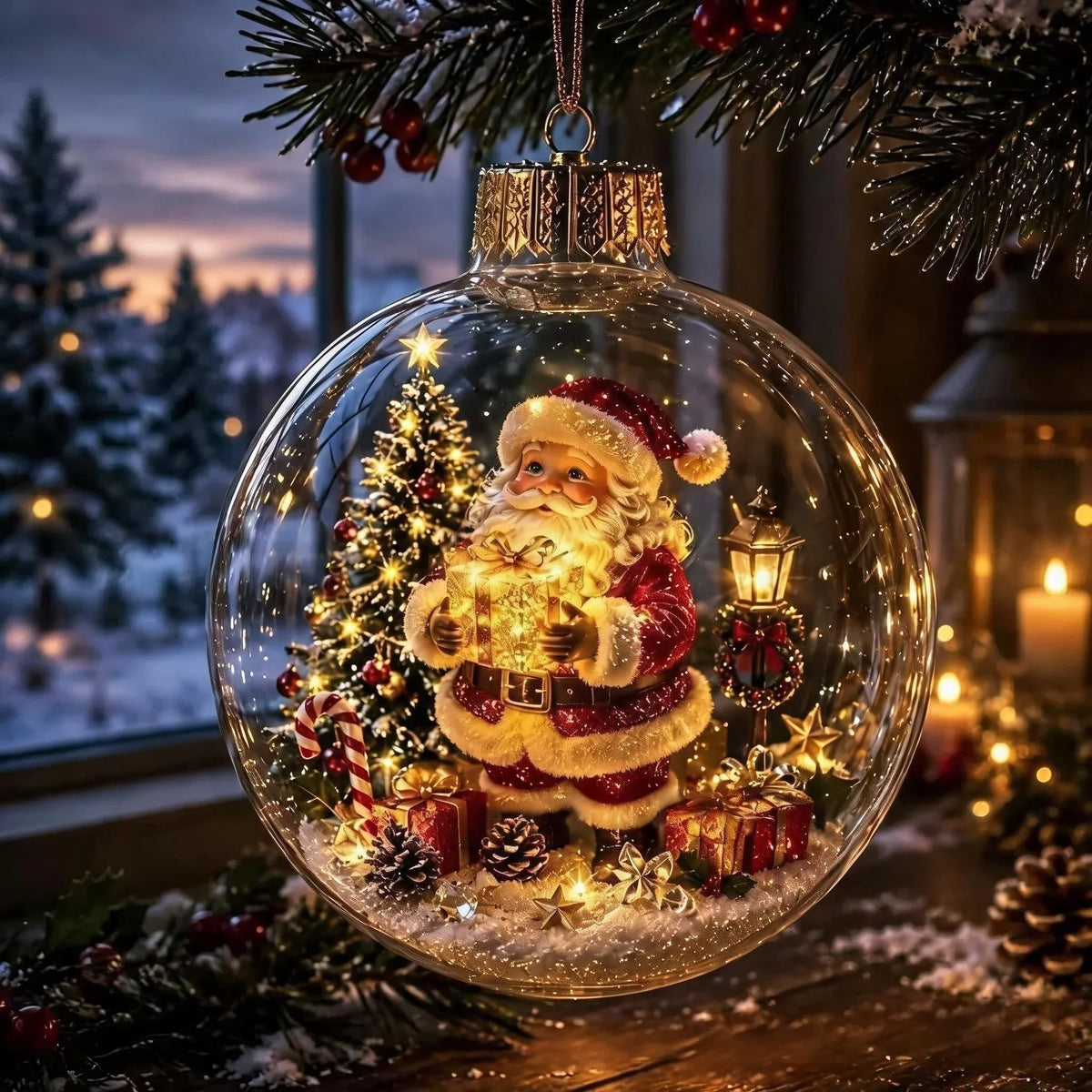 Weihnachtsanhänger beleuchtet mit Miniaturszene