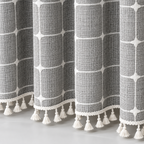 Duschvorhang Leinenoptik mit Quasten – Boho Landhausstil