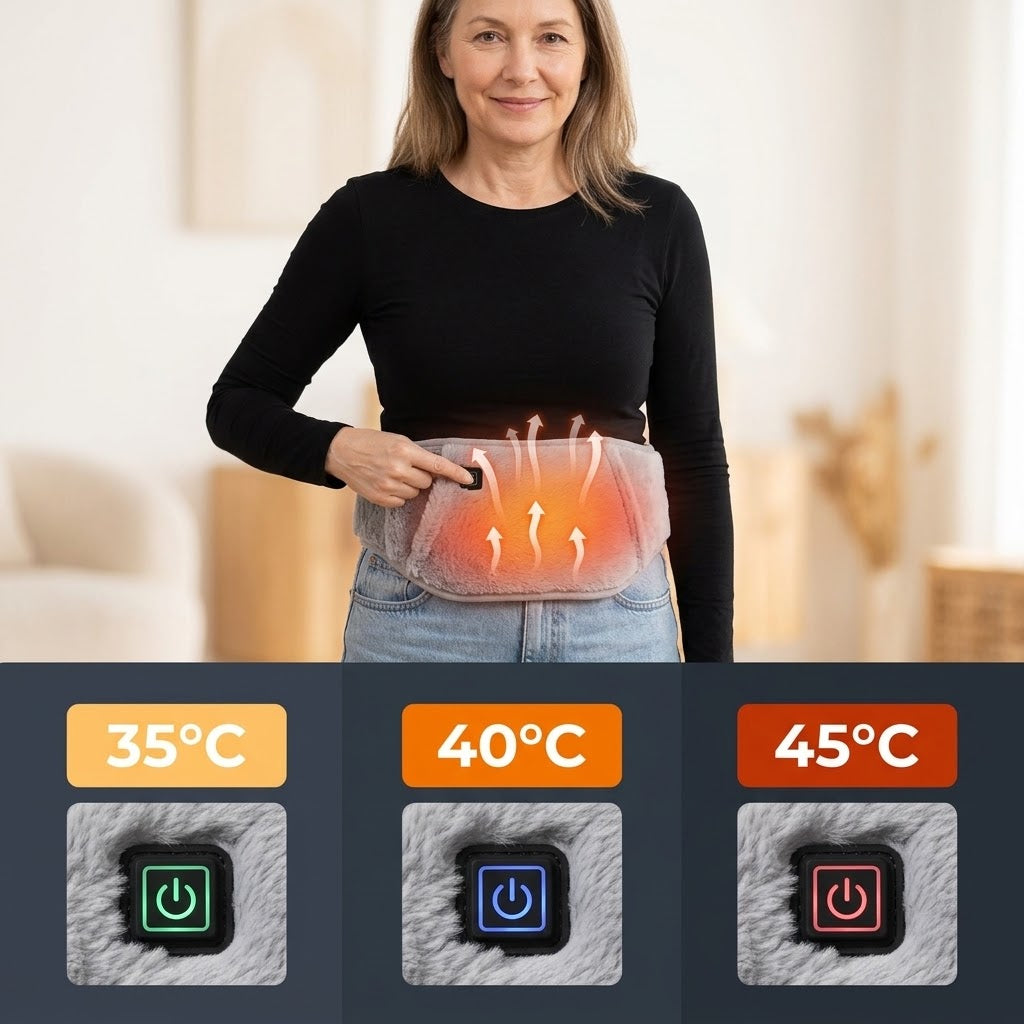 Heated belt hand and stomach warmer with 3 temperature levels, USB
