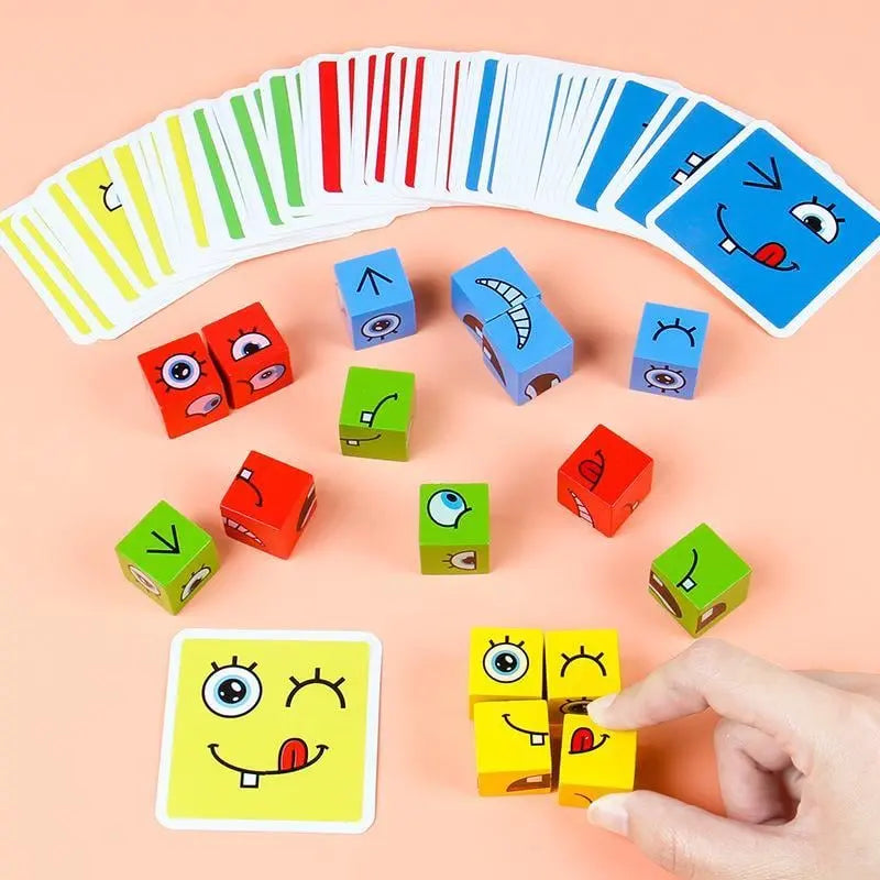 Gesichter-Puzzle 3D mit 16 Würfeln und 64 Ausdruckskarten