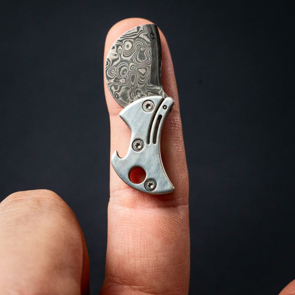 Mini Titanium Bottle Opener with Damascus Steel Blade