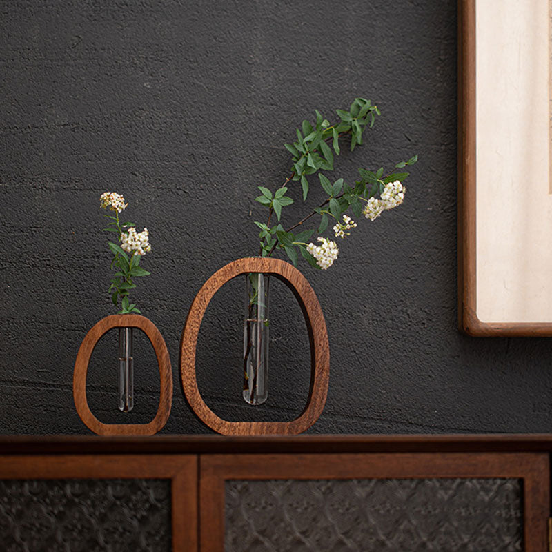 Wall vase wood with glass tube – plant cultivation and decoration