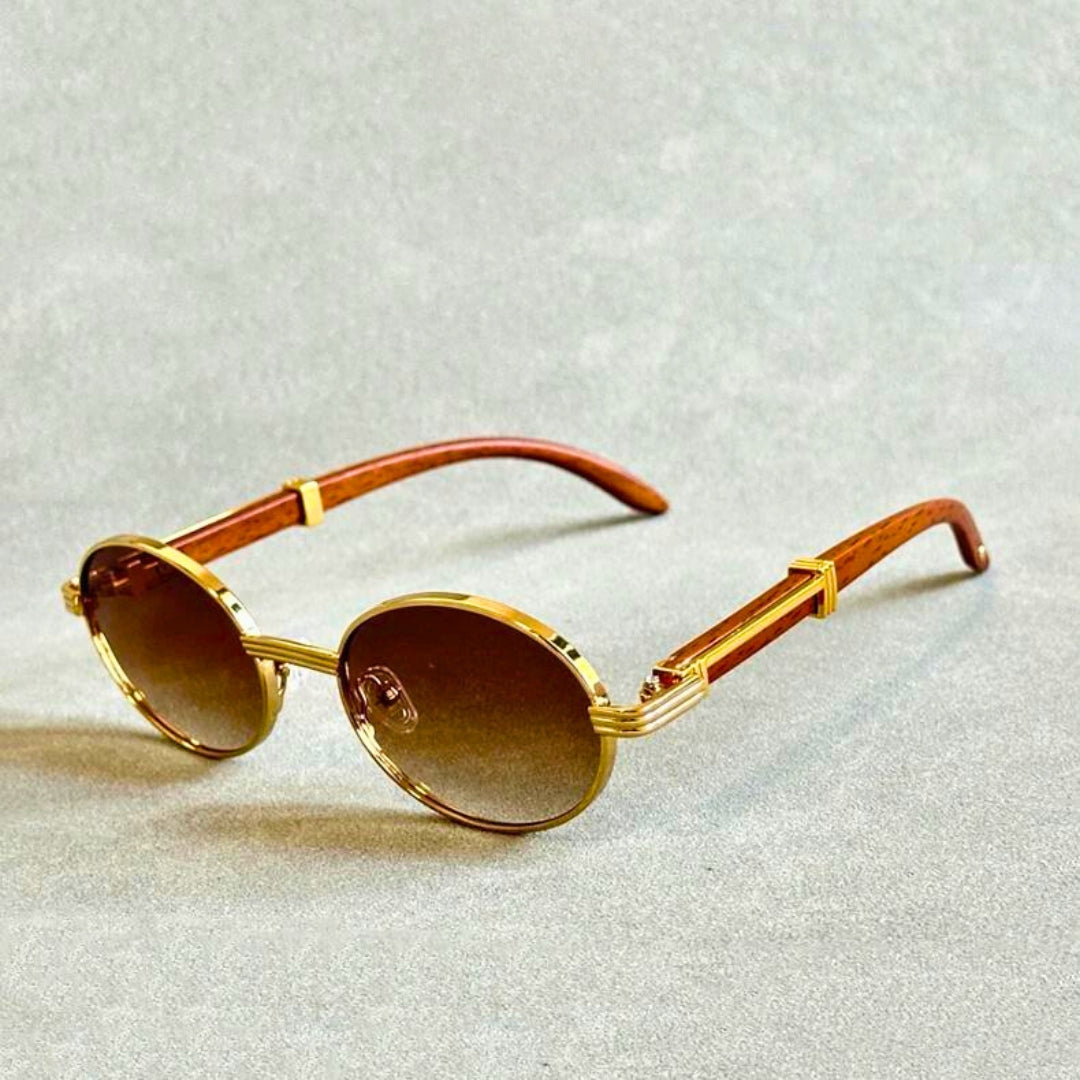 Sonnenbrille rund mit Holzbügeln