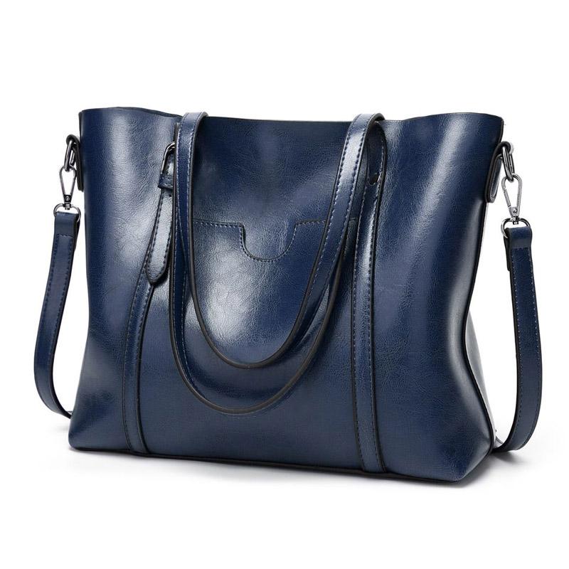 Leather handbag with large capacity and adjustable shoulder strap