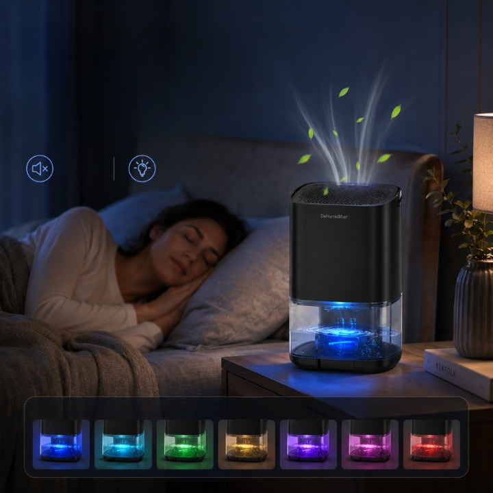 Luftentfeuchter mit 1-Liter-Tank und LED-Licht