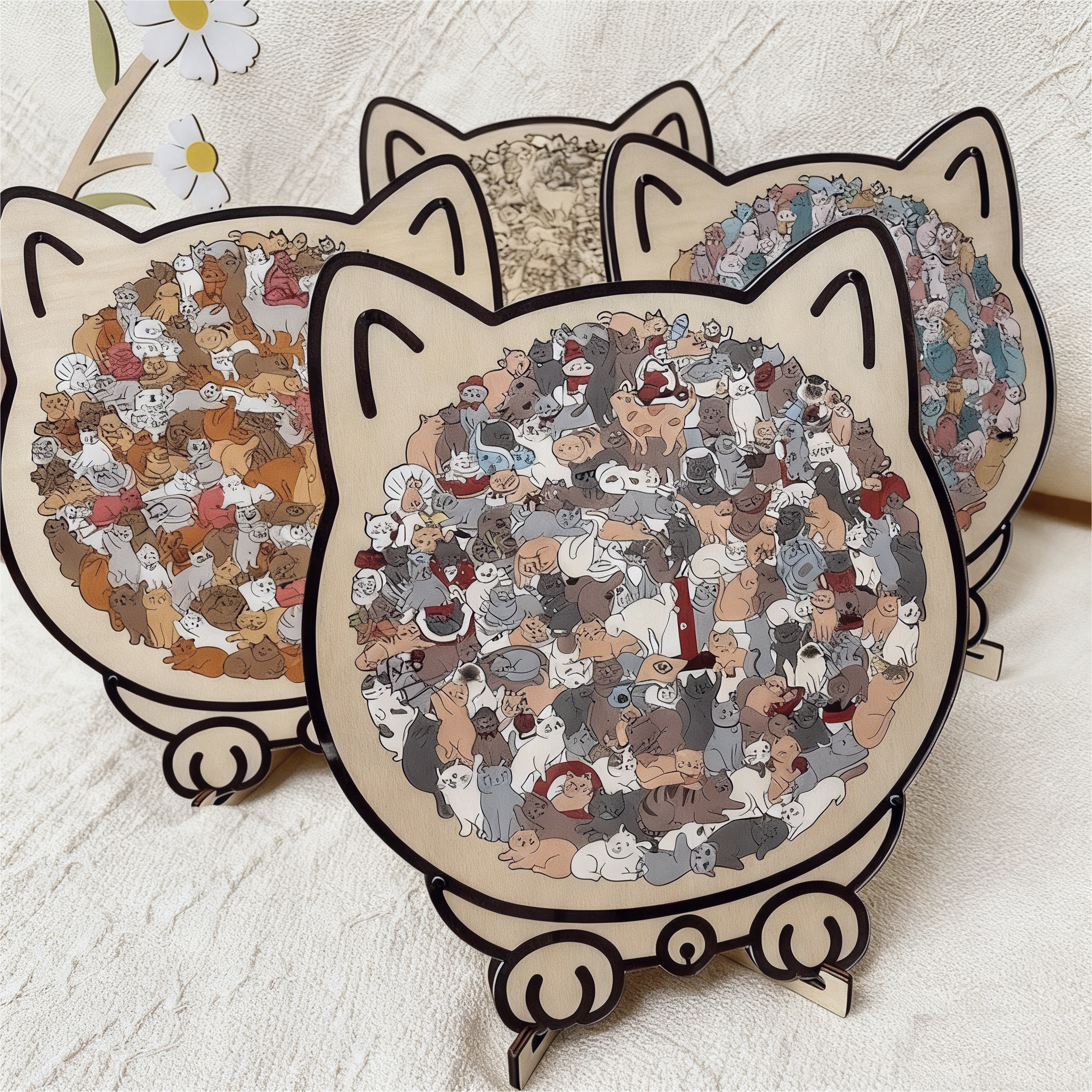 Holzpuzzle Katze – 135 Teile in verschiedenen Farben