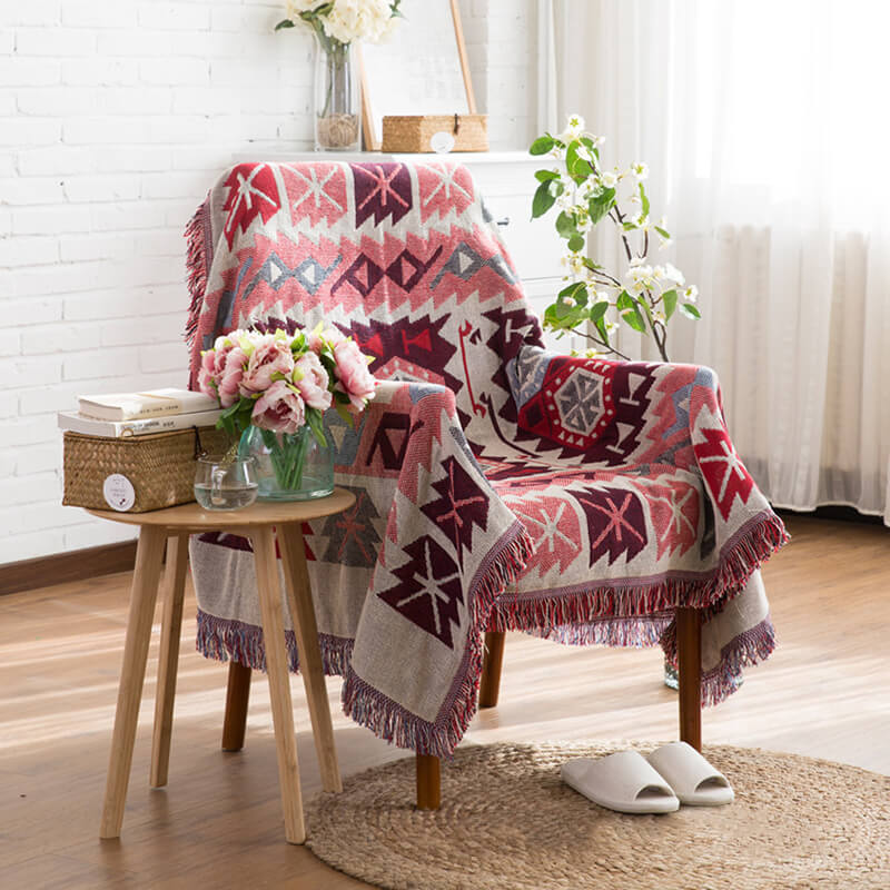 Überwurf Bohemian mit Quasten – Wendbares Design aus Baumwolle