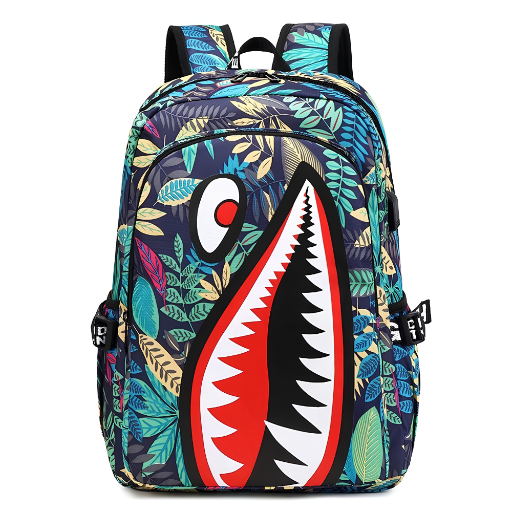 Kinder-Rucksack Hai-Motiv mit USB-Anschluss