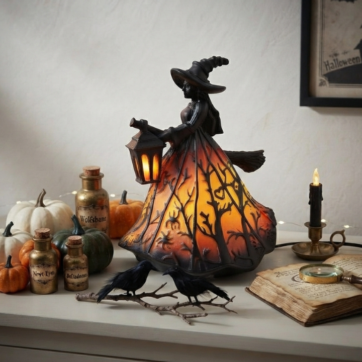 Hexenlampe Deko mit Laterne – Warmes Licht für Herbstabende