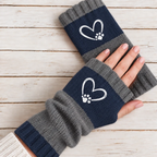 Strickhandschuhe fingerlos mit Herzmotiv