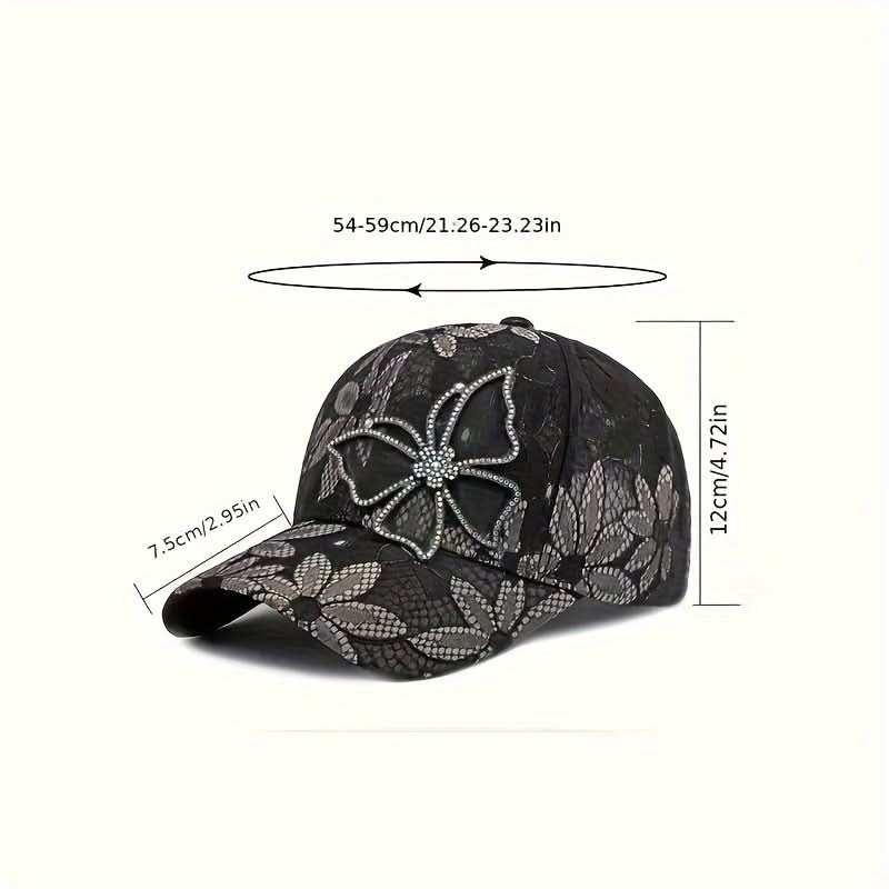 Baseball cap with sequin butterfly and mesh material