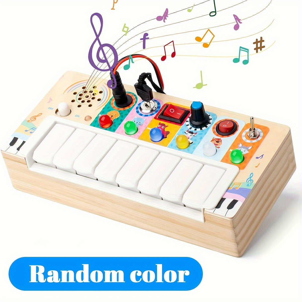 Wooden music learning toy with keys and lights
