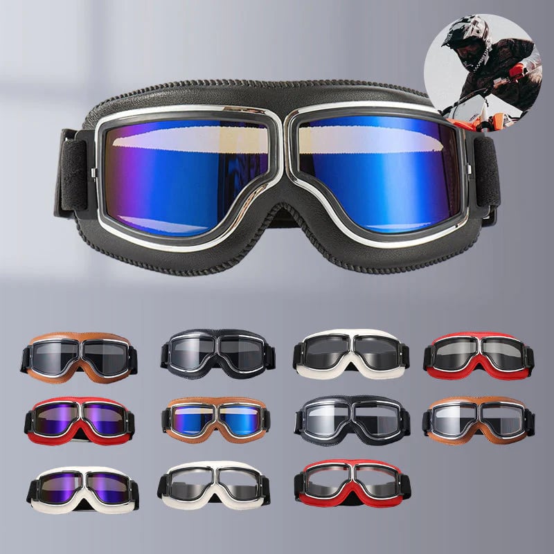 Motorradbrille Vintage-Stil mit verstellbarem Gummiband