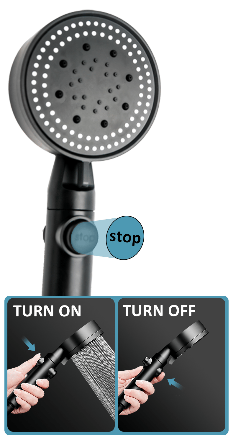High-pressure shower head with 5 spray types and self-cleaning function