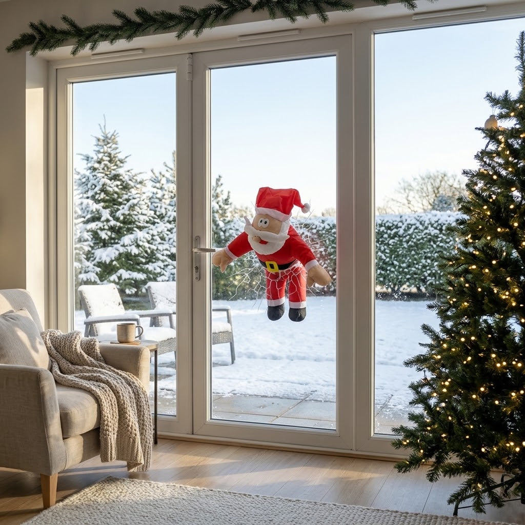 Weihnachtsmann Fensterdeko mit Crash-Effekt, bewegt sich bei Geräuschen
