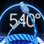 USB charging cable with 540° rotating connector and LED lighting