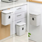 Hanging kitchen trash can with lid for cabinet doors, 9 L