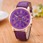 Women's watch with genuine leather strap, Roman numeral dial, and date display, Ø 42 mm