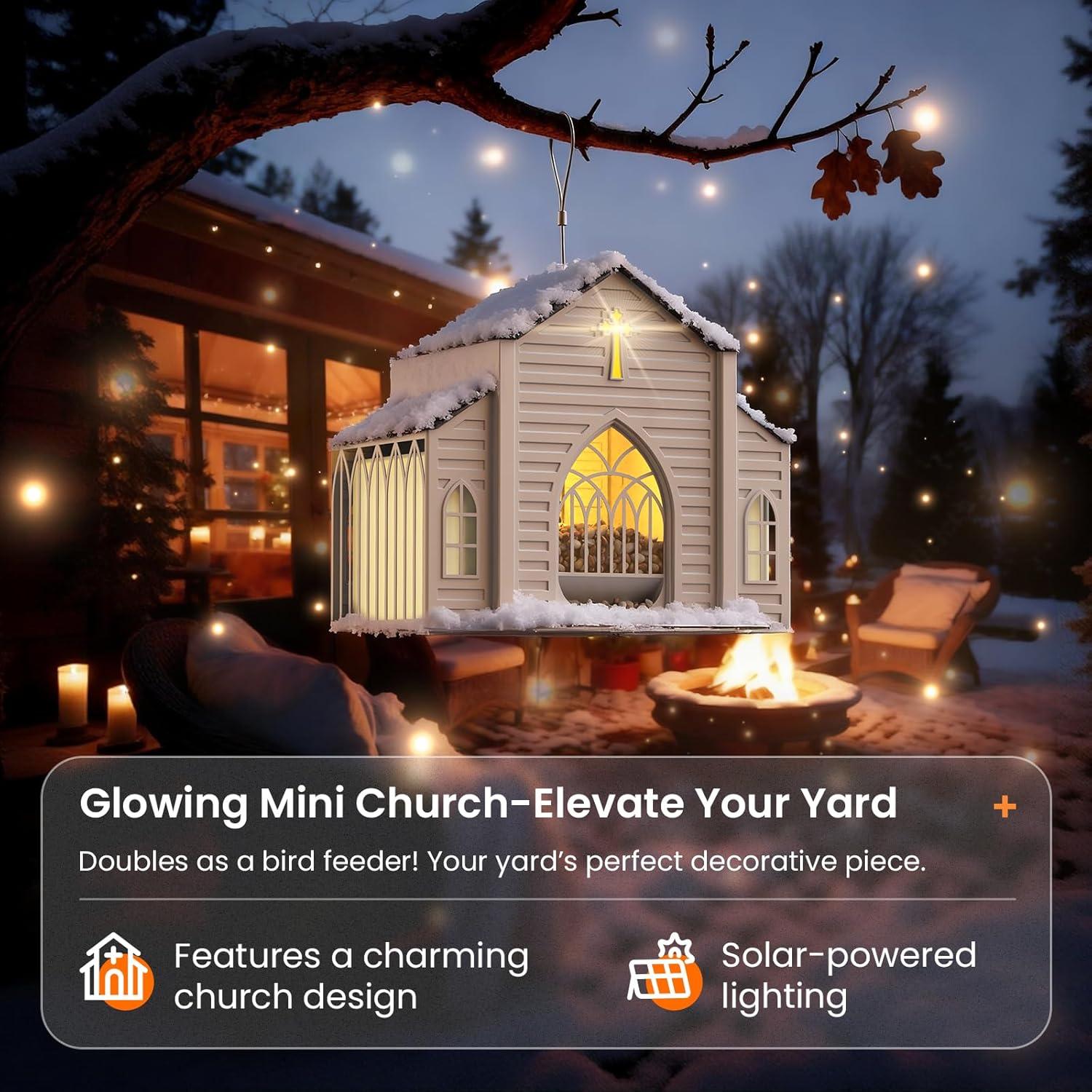 Solar-Vogelhaus Kirche mit LED-Beleuchtung