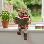 Owl edge-sitter figurine with book, glasses and scarf – 15 cm