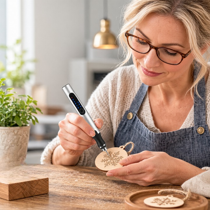 Battery-powered engraving pen for wood and leather, 3 settings up to 18,000 rpm