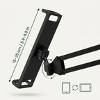 Tablet and phone holder for bed with spring arm - headboard mounting plate, for devices 15–25 cm