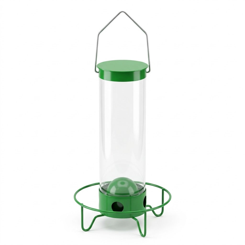 Futtersäule für Wildvögel mit Sitzring und transparenter Röhre