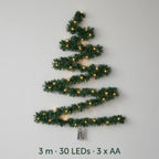 Wall-mounted Christmas tree with LED string lights – DIY fir garland, warm white, battery-operated