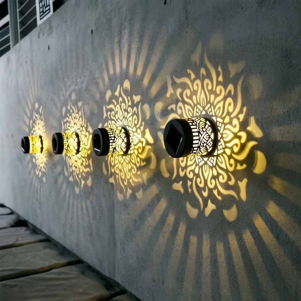 Solar lantern with shadow-pattern design, Ø 8.4 cm, IP65