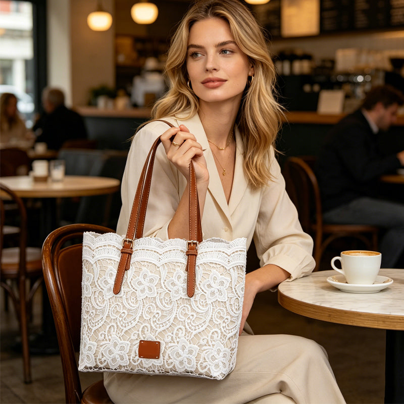 Handtasche Spitze mit Ledergriffen – Elegant und geräumig