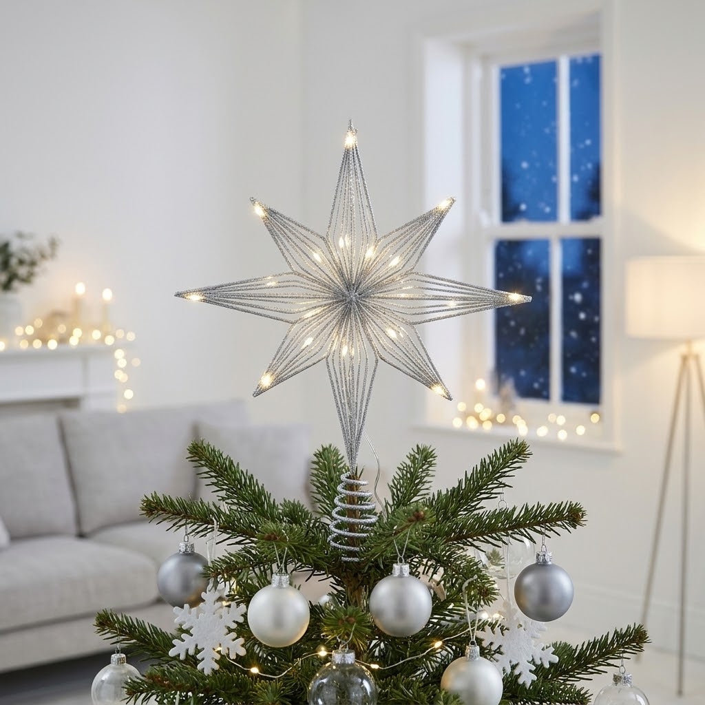 Christbaumspitze Stern mit LED, 33 cm hoch, batteriebetrieben