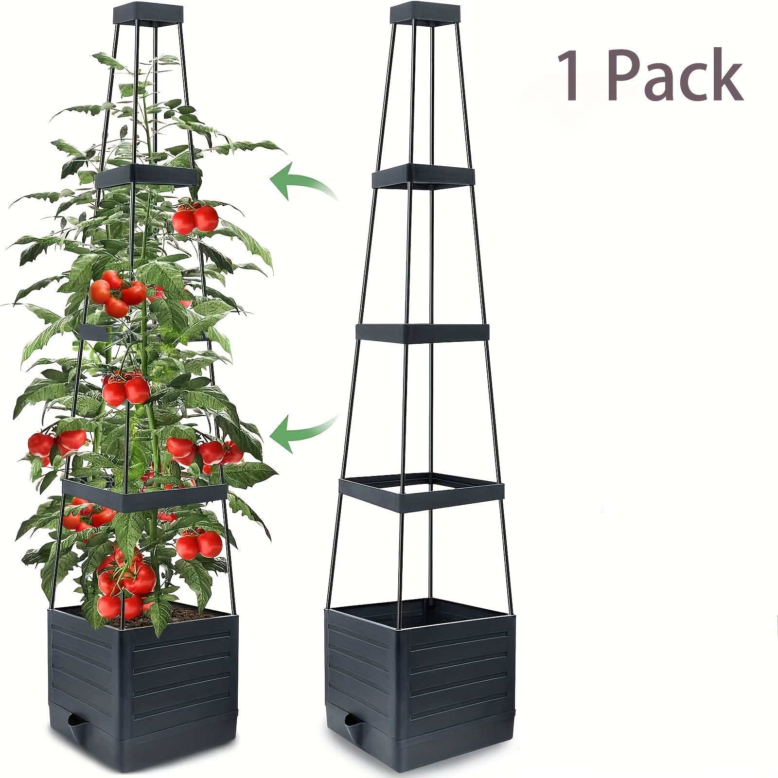Self-watering planter box with trellis – Anthracite
